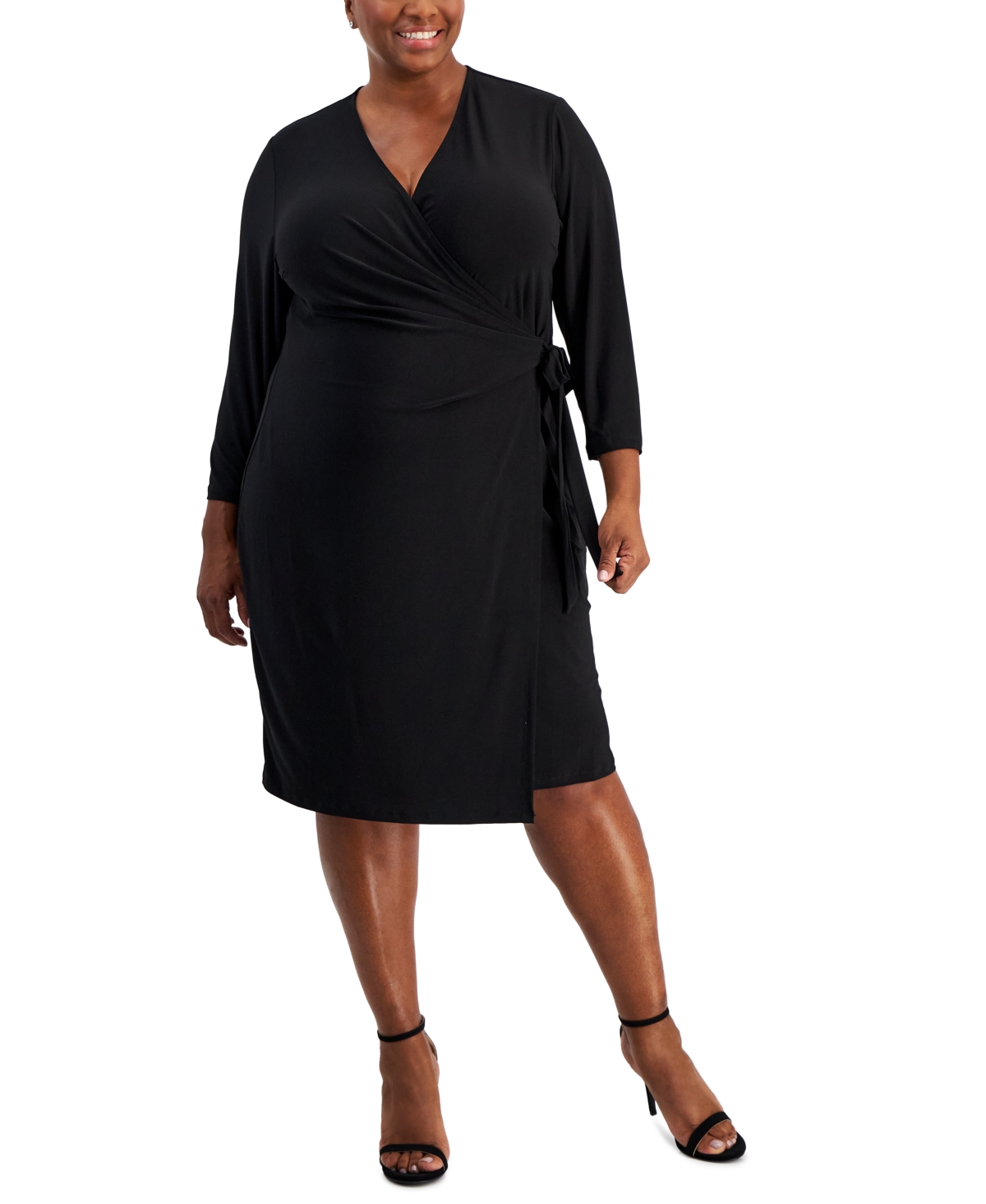 blue dress for baby girl Angel Maternity Maternity Classic Wrap Feeding Dress in Black main image 1