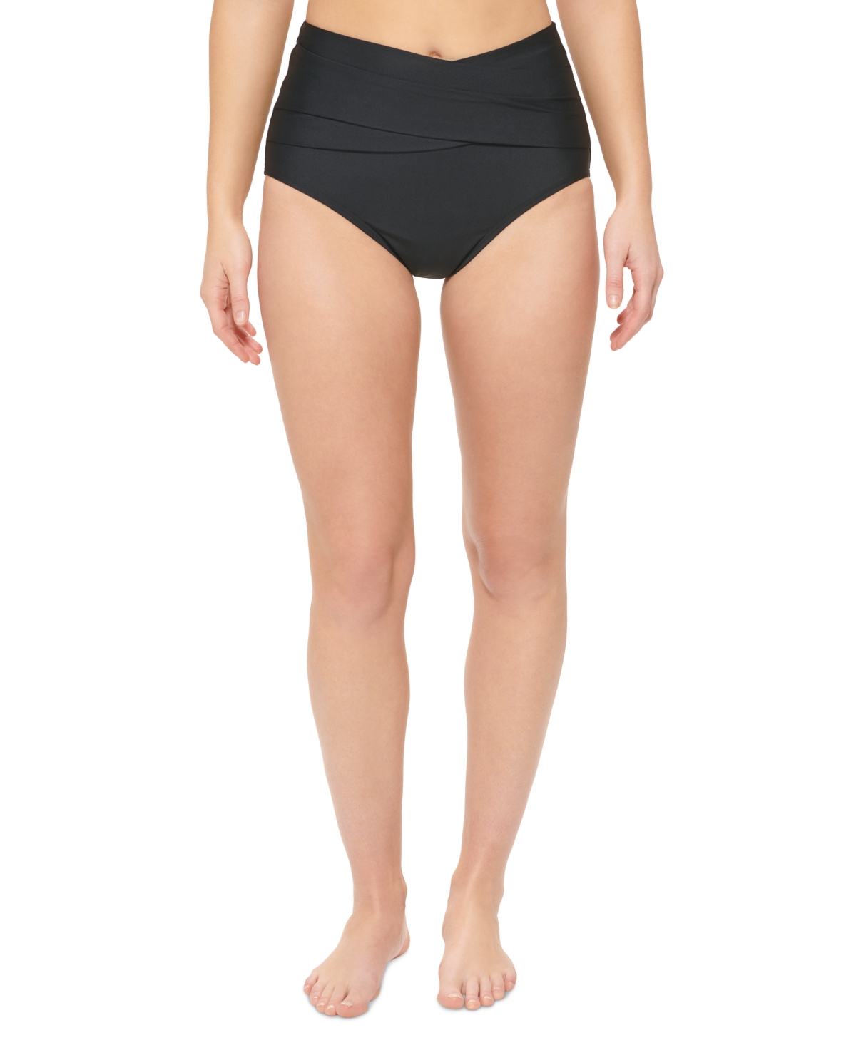 Calvin Klein Women's High-waist Cross-over Tummy-control Bikini Bottoms In Black