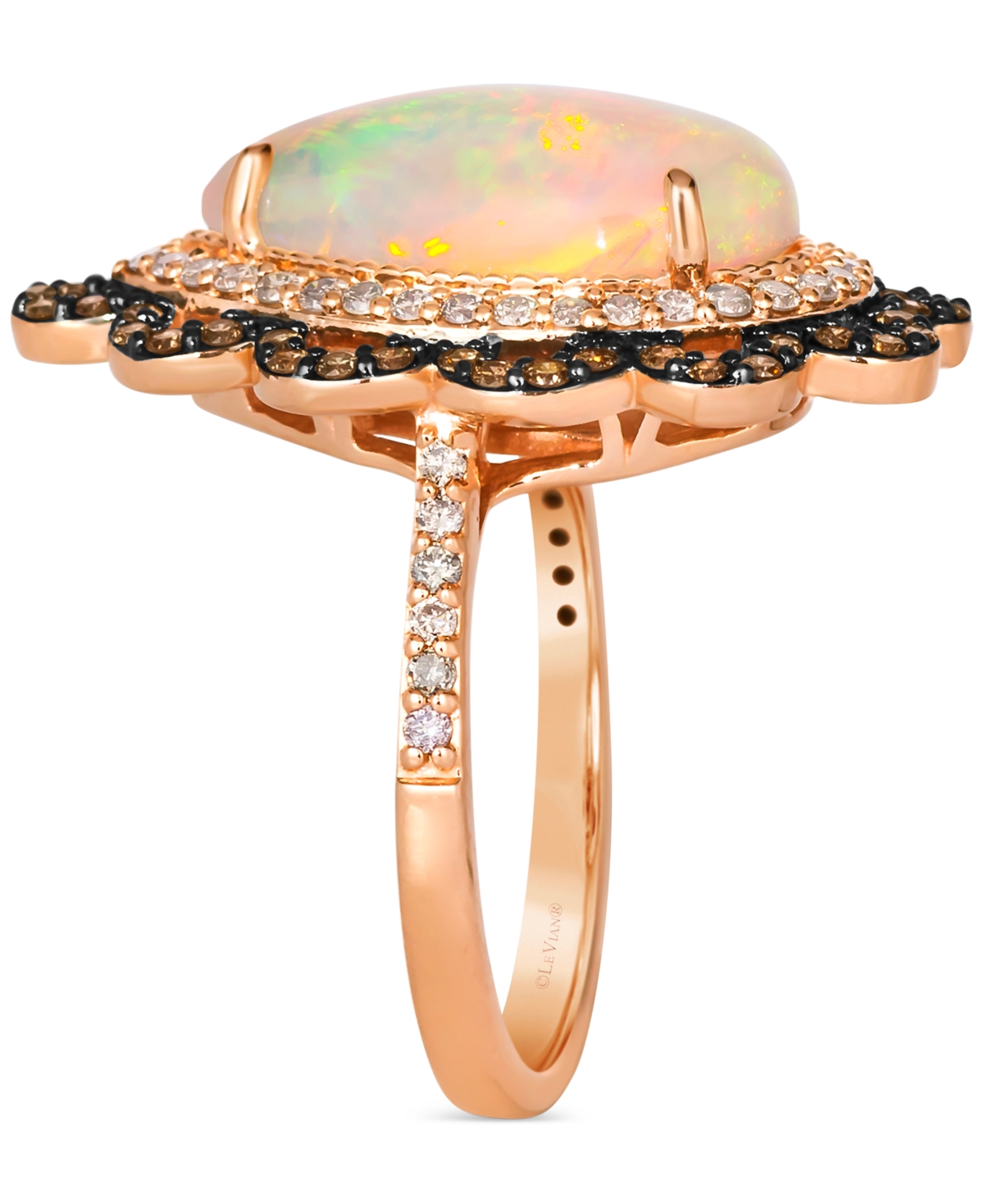 Le Vian Neopolitan Opal (5-1/5 ct. t.w.) & Diamond (3/4 ct. t.w.) Pear Halo Ring in 14k Rose Gold