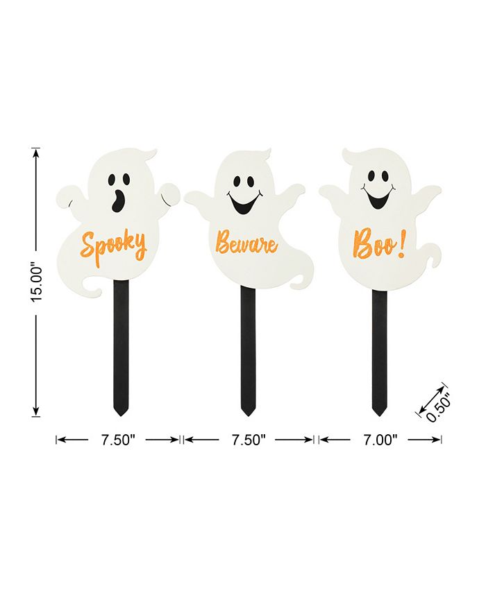 Glitzhome 15" H Halloween Wooden Ghost Yard Stake, Set of 3 Macy's