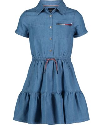 Toddler and Little Girls Lightweight Denim Ruffled Shirtdress