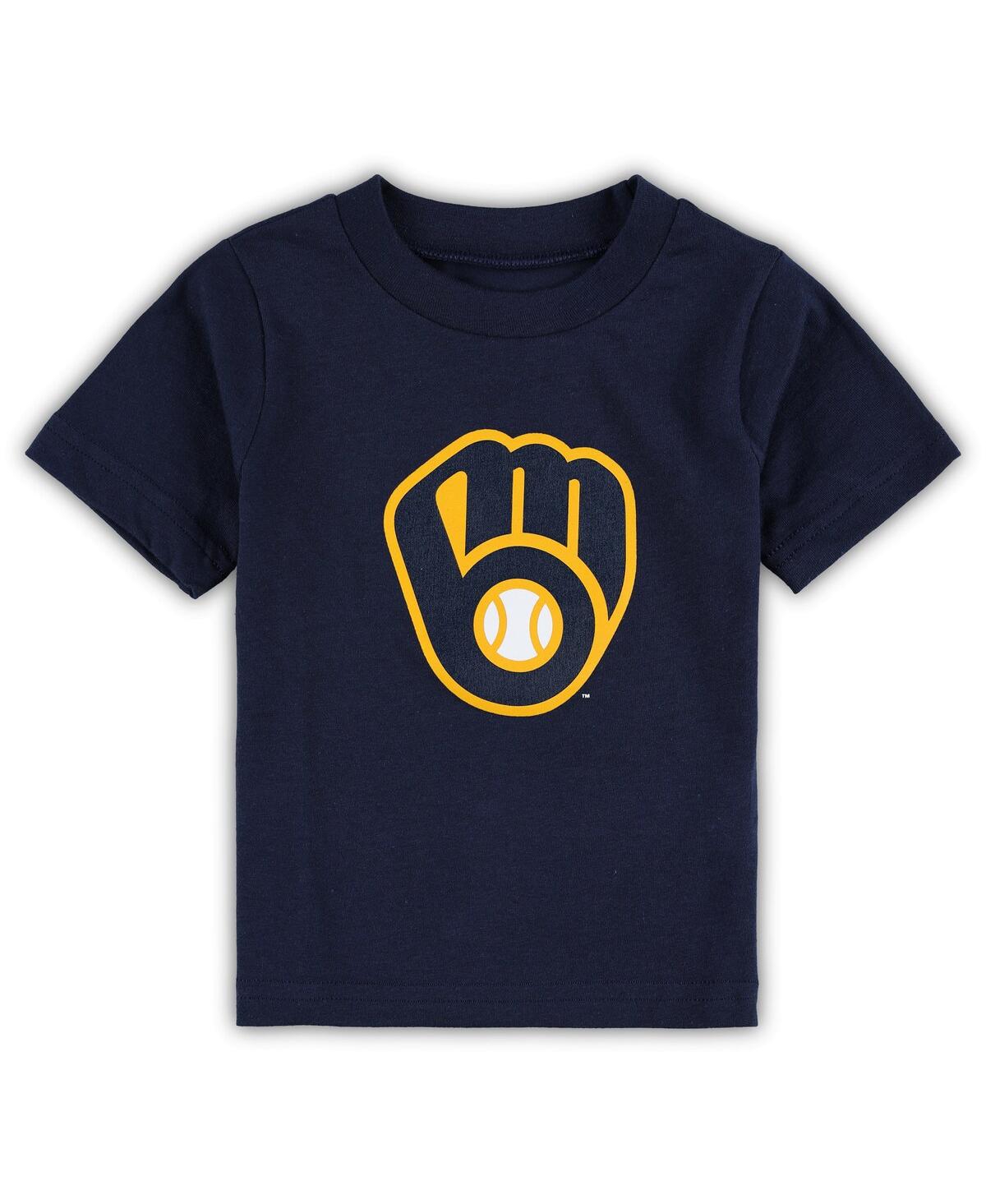 Outerstuff Babies' Infant Boys And Girls Navy Milwaukee Brewers Team Crew Primary Logo T-shirt