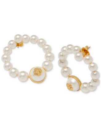 kate spade new york - Gold-Tone Medium Spade Flower Emblem Imitation Pearl Front-Facing Hoop Earrings, 2"