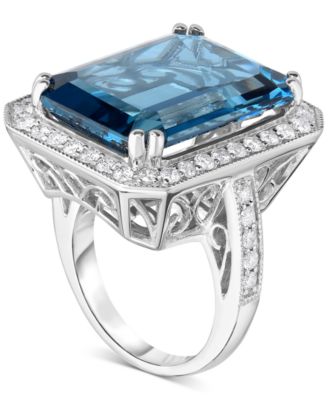London Blue Topaz (24 ct. t.w.) & Diamond (7/8 ct. t.w.) Halo Statement Ring in 14k White Gold