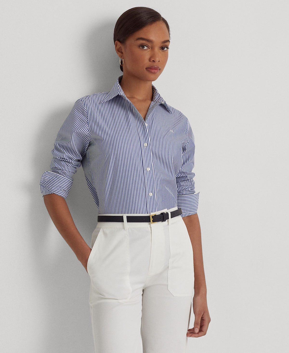 Lauren Ralph Lauren Non-iron Straight-fit Shirt, Regular & Petite In Blue,white