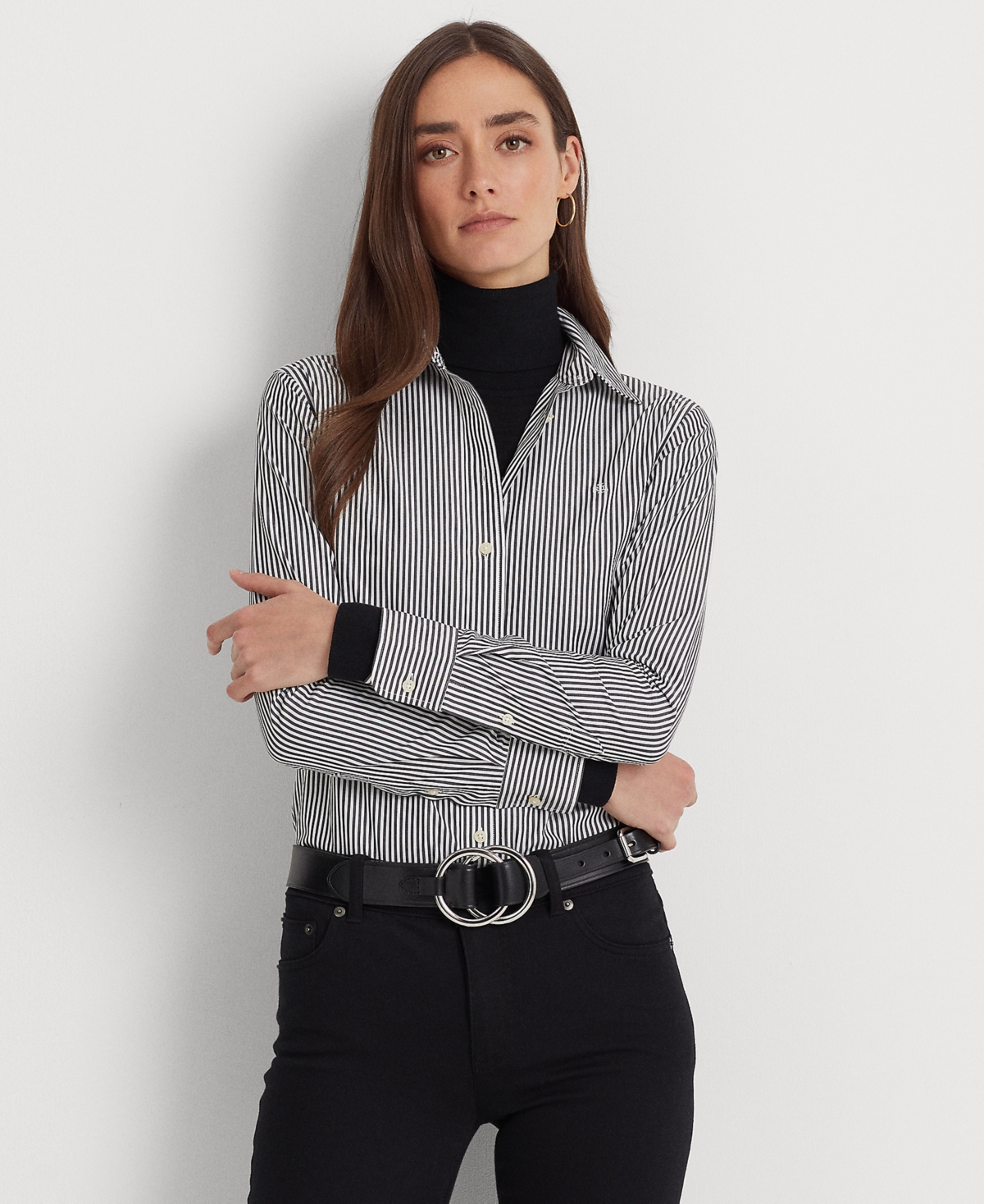 Lauren Ralph Lauren Non-iron Straight-fit Shirt, Regular & Petite In Black,white