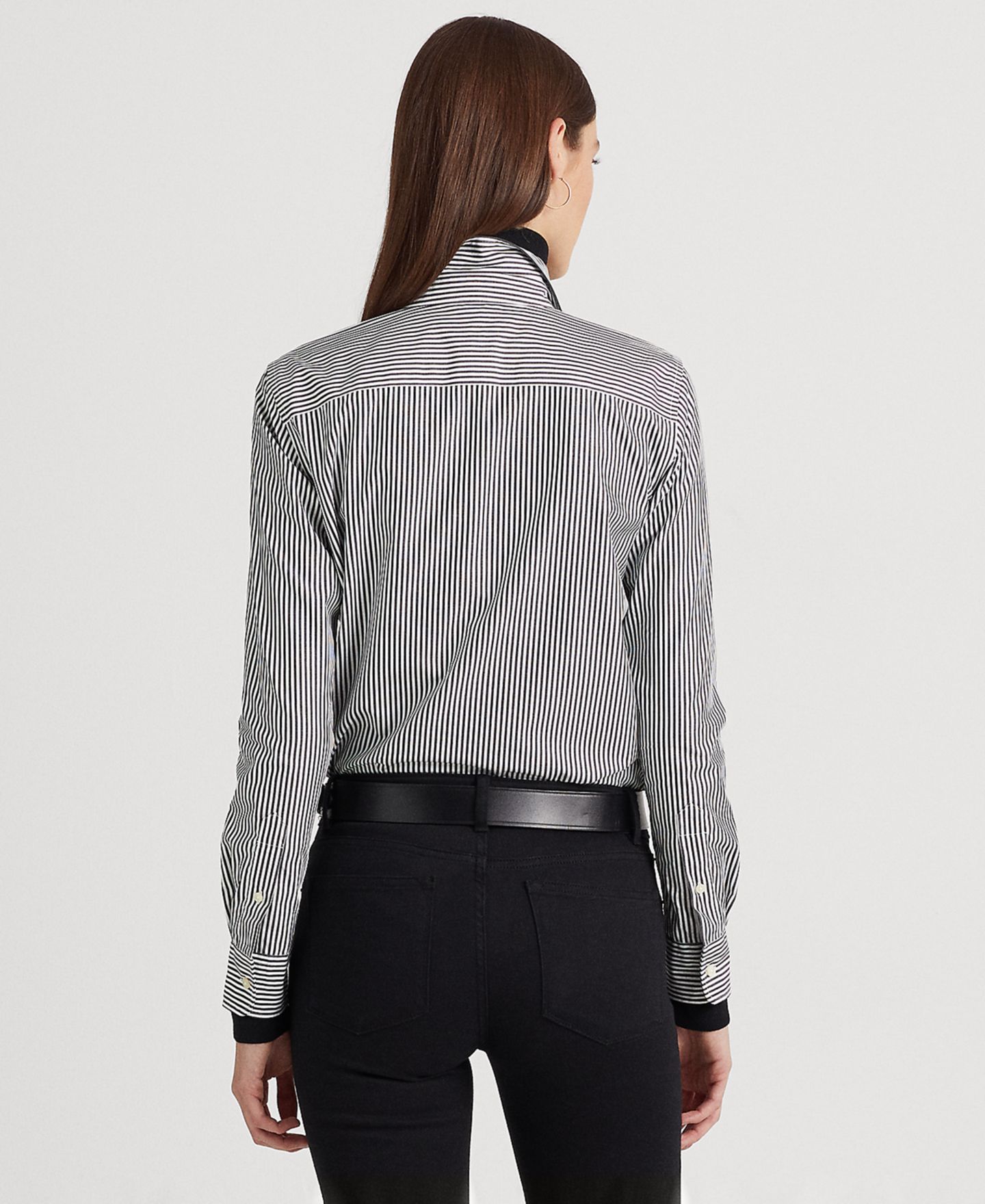 Женская рубашка Lauren Ralph Lauren Petite Non-Iron Straight-Fit, цвет: Чёрный / Белый — фото 2