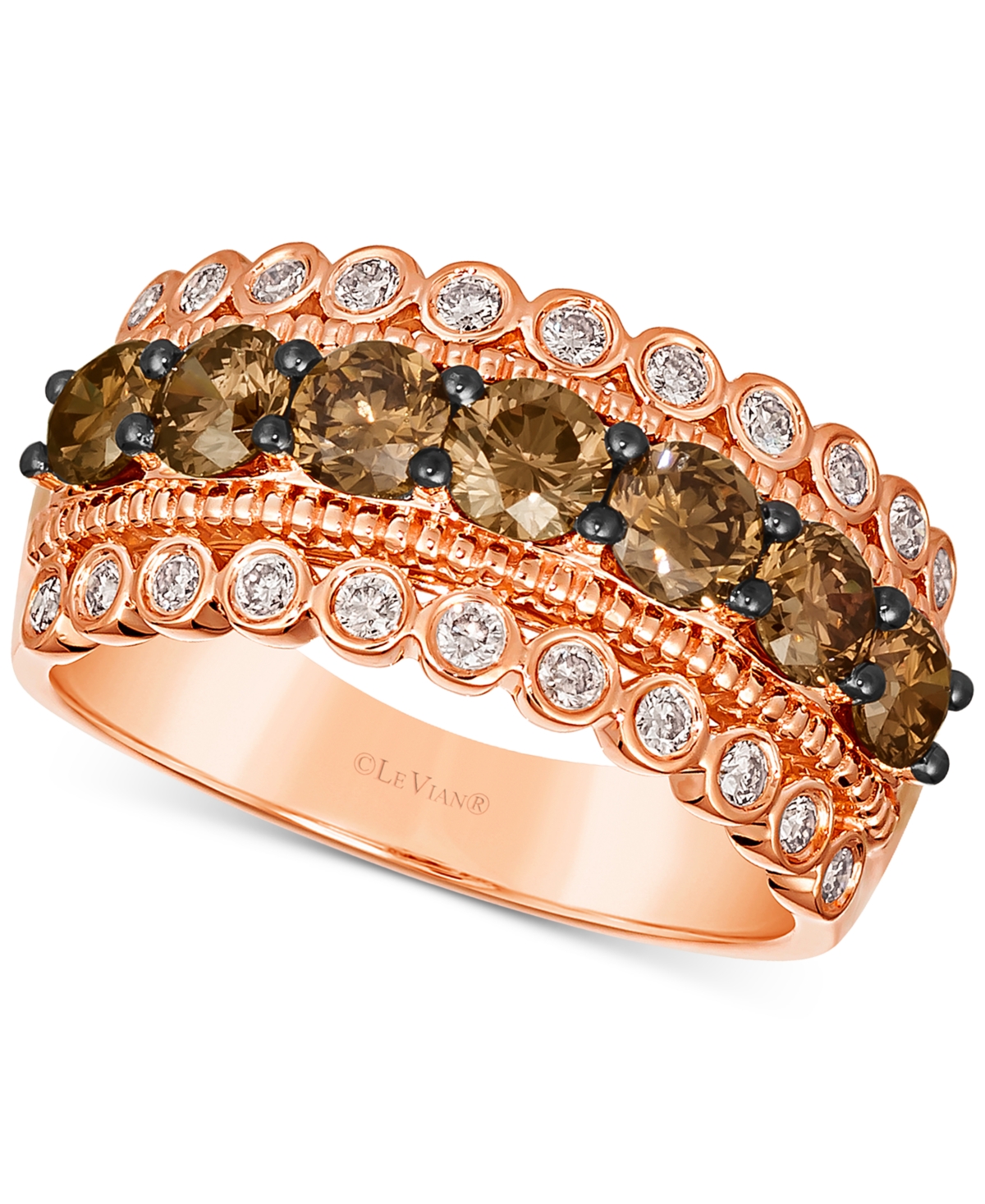Le Vian Chocolate Diamond (1-1/4 Ct. T.w.) & Nude Diamond (1/3 Ct. T.w.) Multirow Ring In 14k Gold (also Ava In Rose Gold