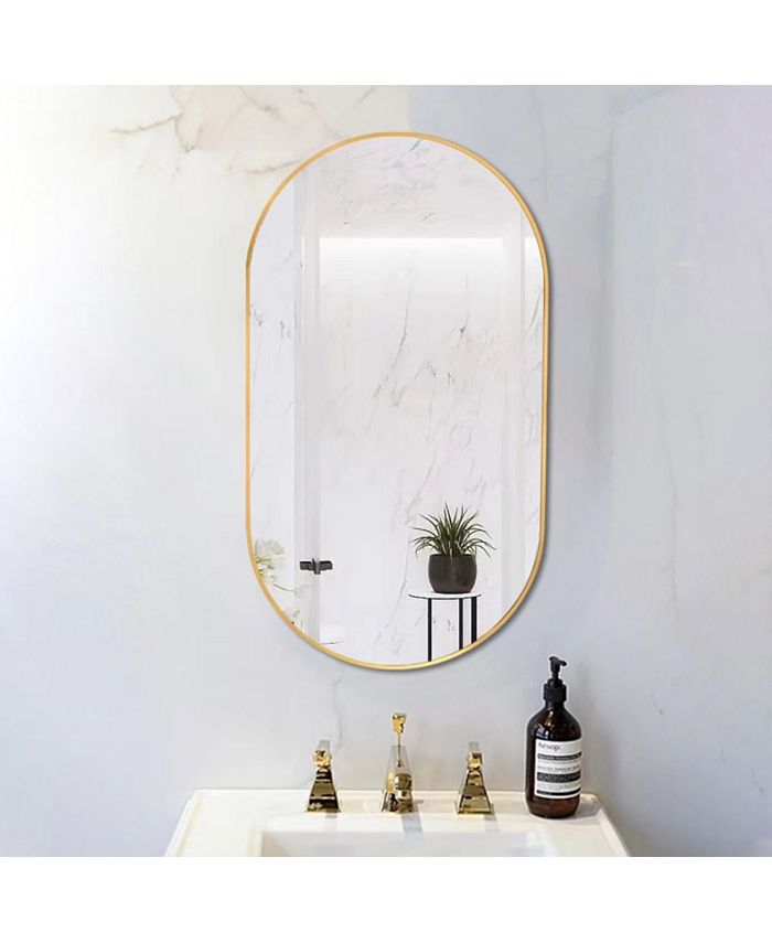 Simplie Fun Wall Mounted Mirror, 36''x 18'' Oval Bathroom Mirror, Gold ...