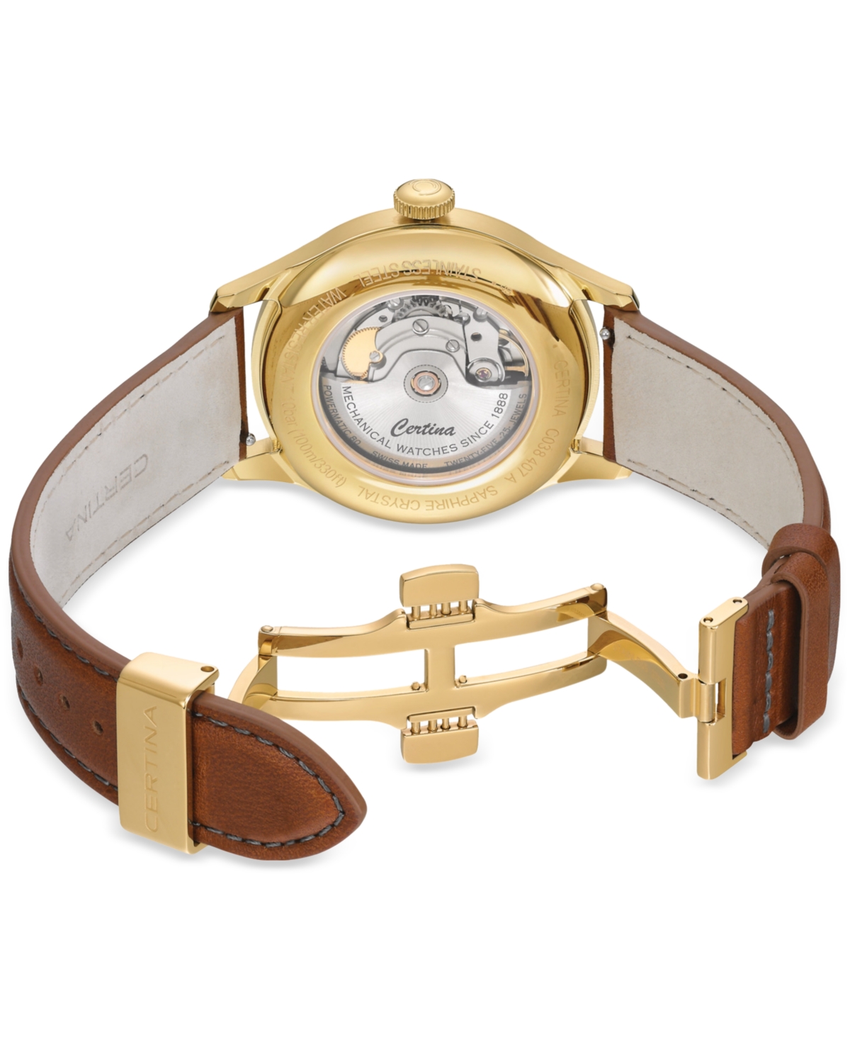 Shop Certina Men's Swiss Automatic Ds Brown Leather Strap Watch 41mm In Champagne,golden
