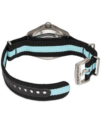 Women's Swiss Automatic DS Action Diver Black & Blue Stripe Synthetic Strap Watch 38mm