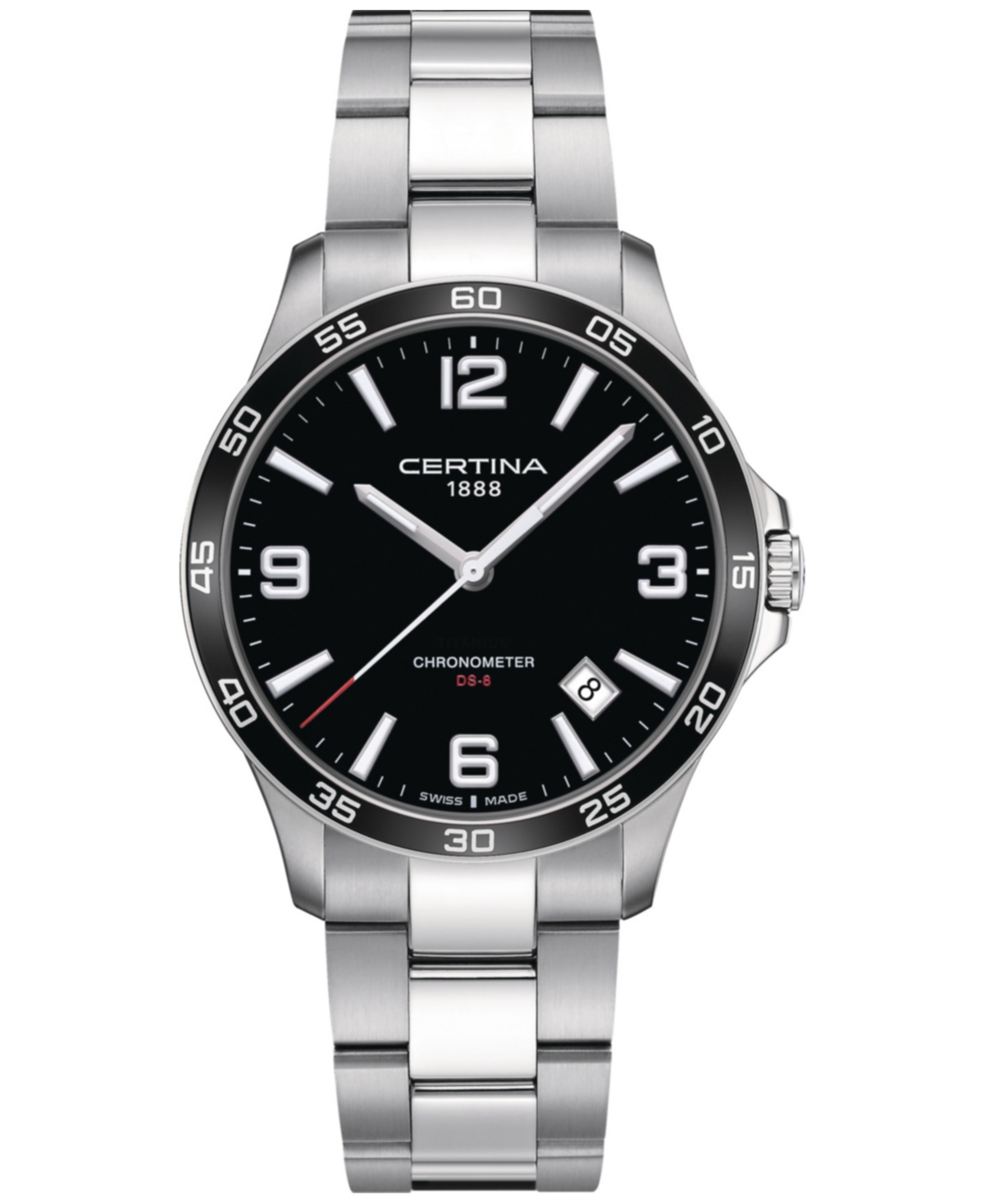 Certina Men's Swiss Ds-8 Stainless Steel Bracelet Watch 42mm In Black