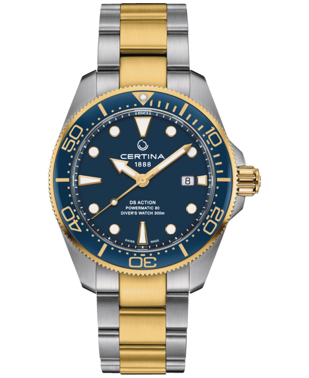 Certina Men's Swiss Automatic Ds Action Diver Two-tone Stainless Steel Bracelet Watch 43mm In Blue