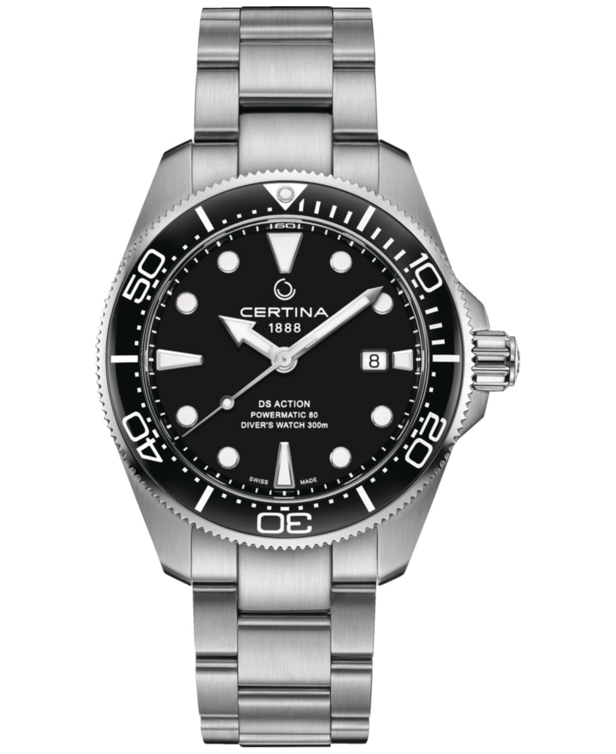 Certina Men's Swiss Autometic Ds Action Diver Stainless Steel Bracelet Watch 43mm In Black