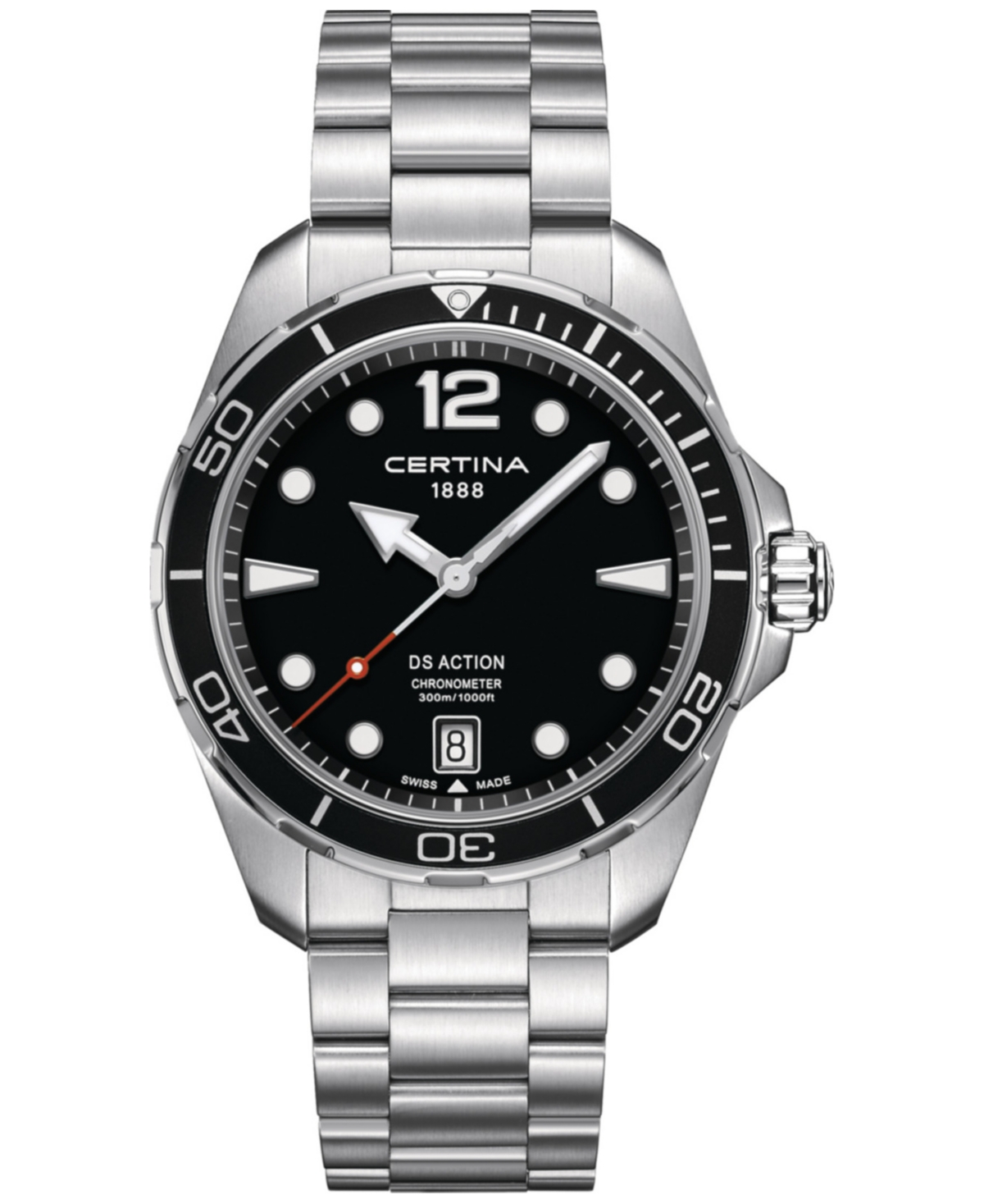Certina Men's Swiss Ds Action Stainless Steel Bracelet Watch 43mm In Black