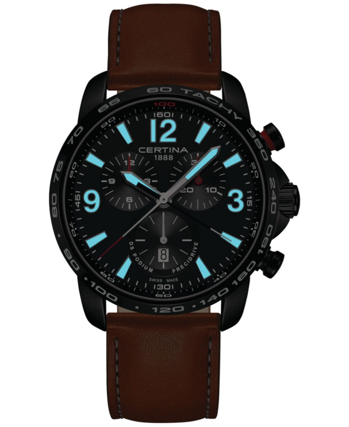 Shop Certina Men's Swiss Chronograph Ds Podium Brown Leather Strap Watch 44mm In Black
