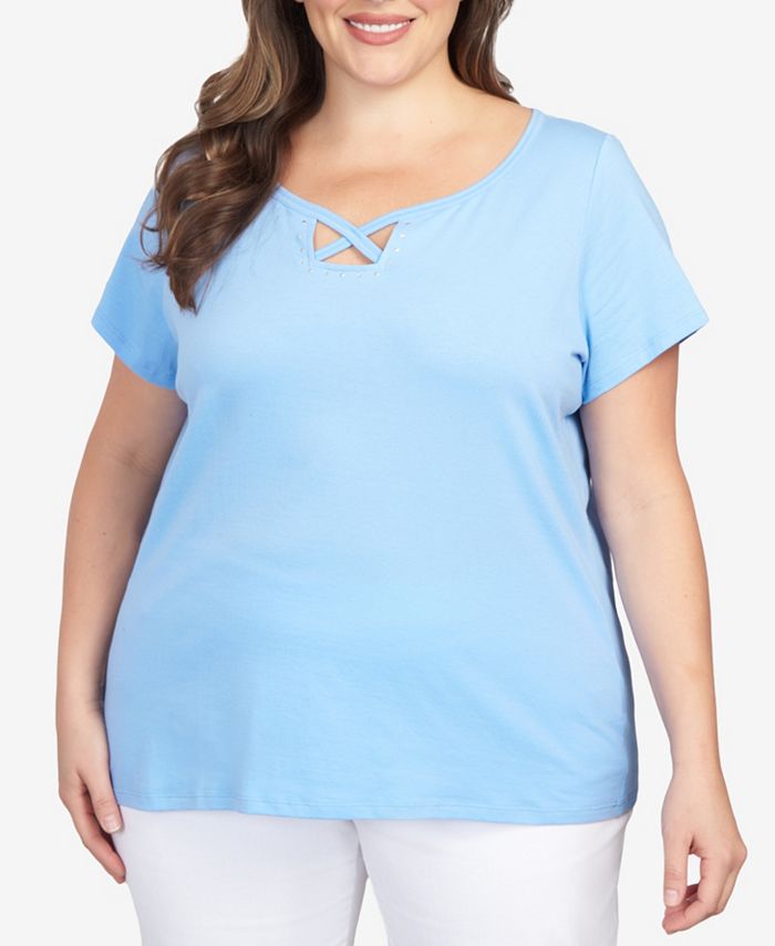 HEARTS OF PALM Plus Size Pretty in Paisley Solid Stretch Short Sleeve