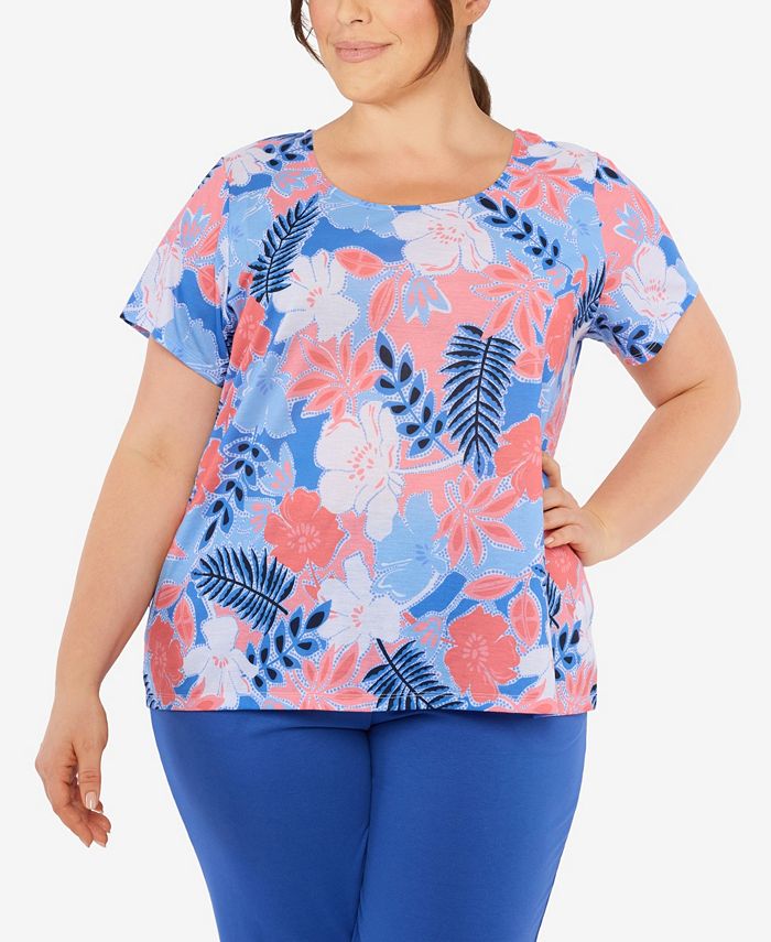 HEARTS OF PALM Plus Size Printed Essentials Short Sleeve Scoop Neck Top