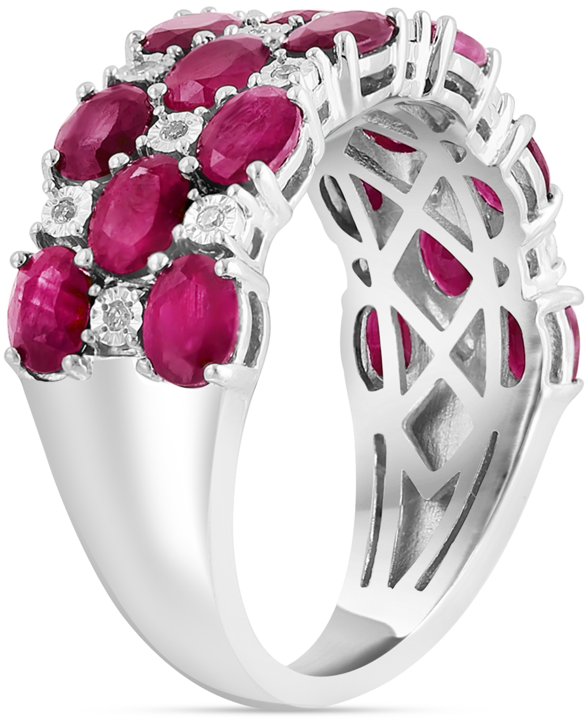 Effy Ruby & Diamond Cluster Ring in Sterling Silver (Also available in Emerald and Sapphire