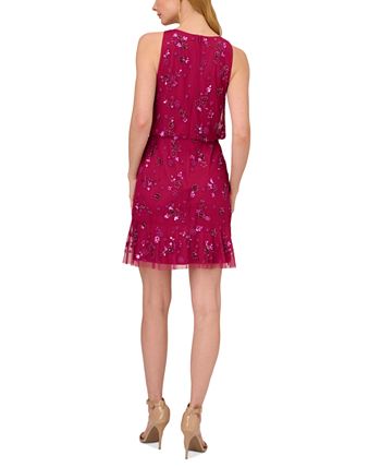 Adrianna Papell Women s Beaded Halter Neck Sleeveless Dress Macy s