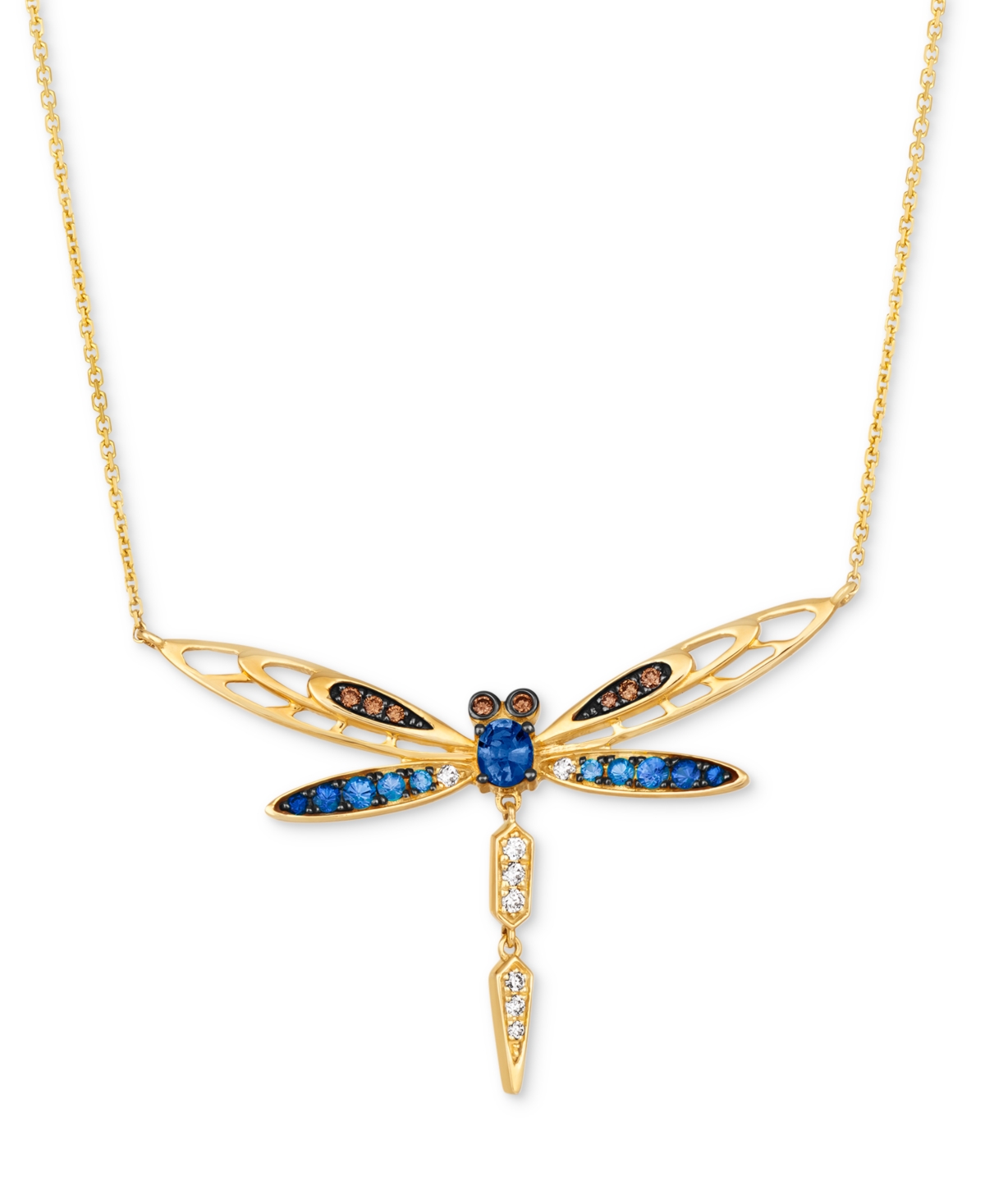 Ombre Multi-Gemstone (7/8 ct. t.w.) & Diamond (1/5 ct. t.w.) Dragonfly 18" Pendant Necklace in 14k Gold - K Honey Gold Adjnecklc