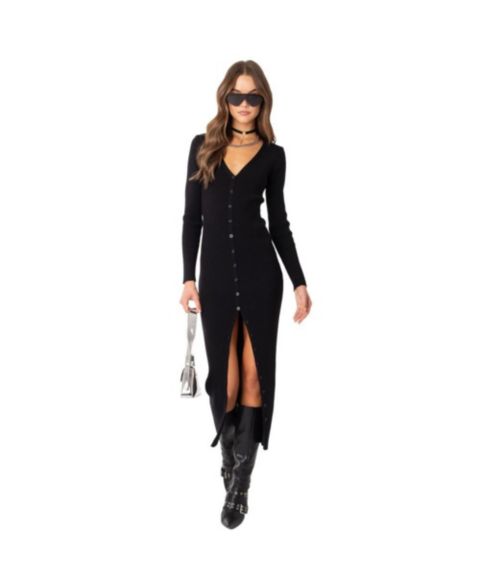 Женское платье Edikted Knitted Maxi Dress With Buttons, цвет: Чёрный