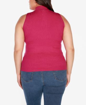 Black Label Plus Size Sleeveless Quarter Zip Sweater