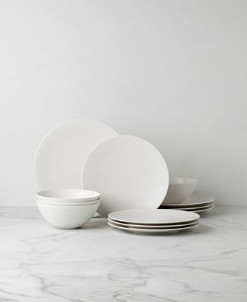 Ensemble De Vaisselle Lenox Lx Collective Black – 12 Pièces, Porcelaine Blanche Et Noire, Service Pour 4