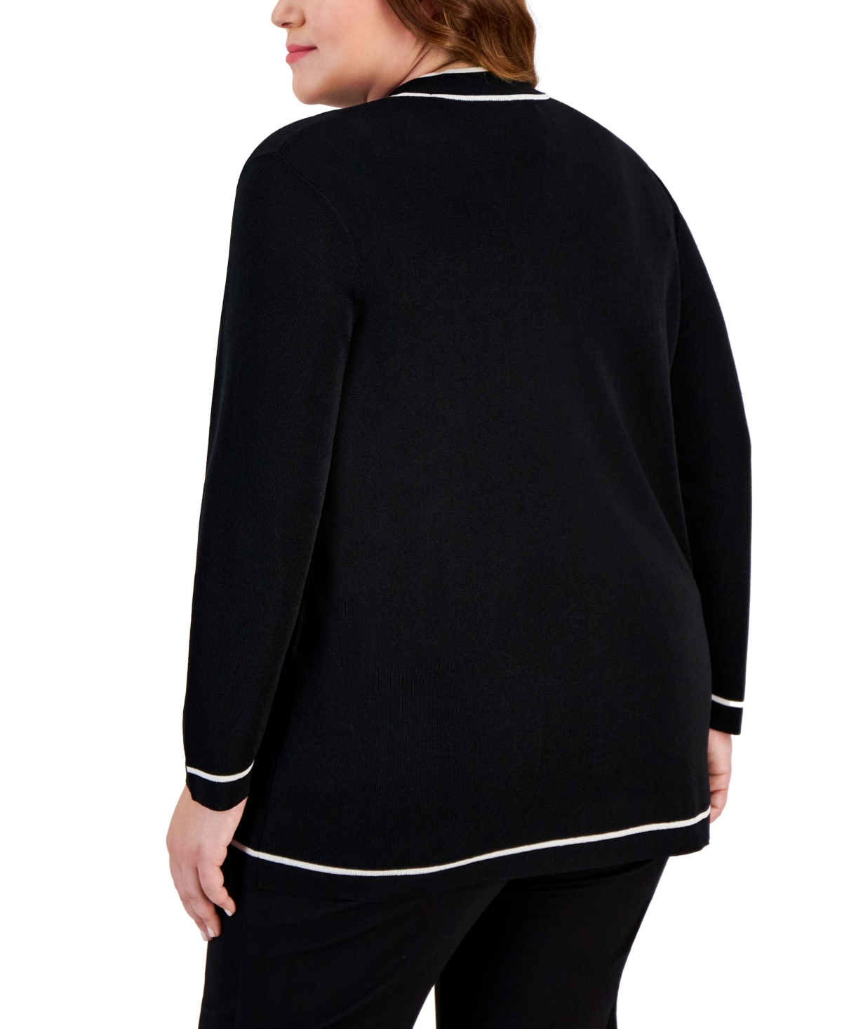 Anne Klein Plus Size Malibu Contrast-Trim Open-Front Cardigan -anne White
