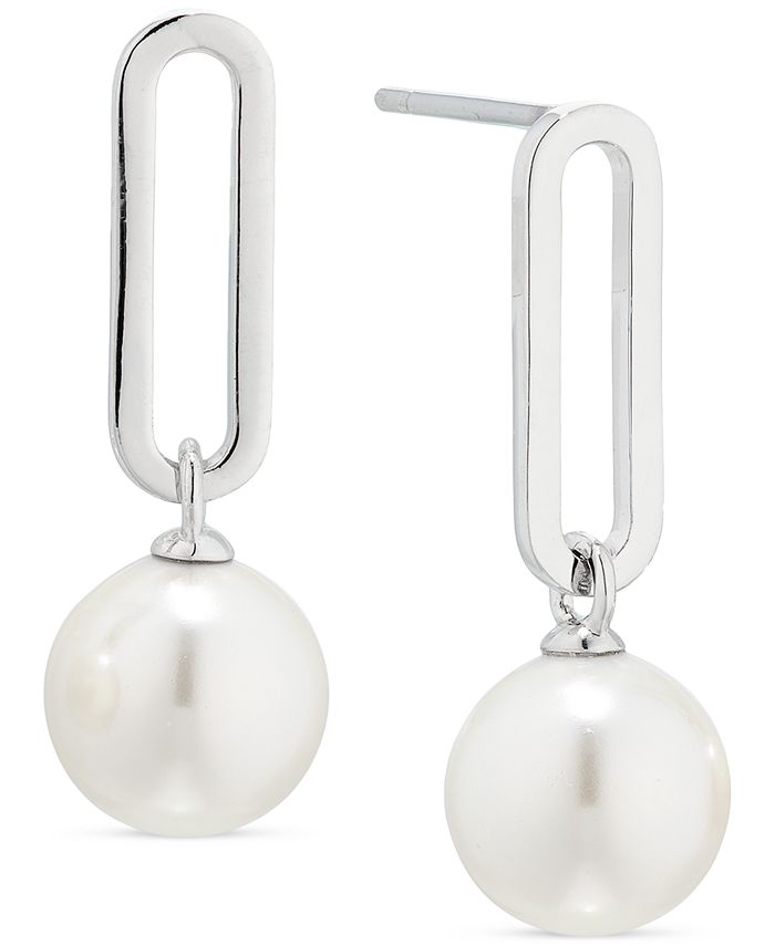 Pretty purple Glass Pearl Dangly Chain Silver Plated Drop Earrings