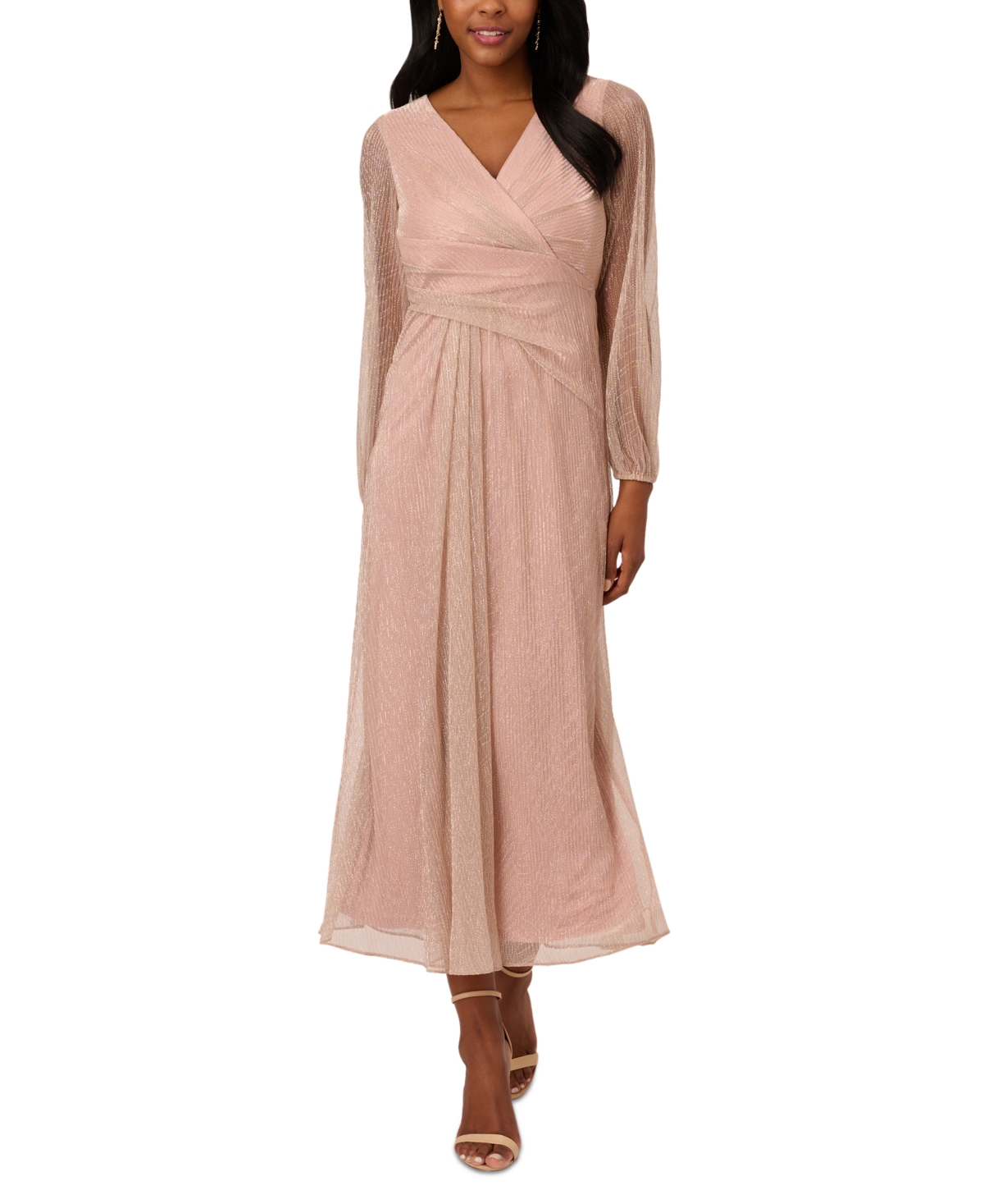 Adrianna Papell Metallic Mesh Draped Dress In Rose Gold | ModeSens