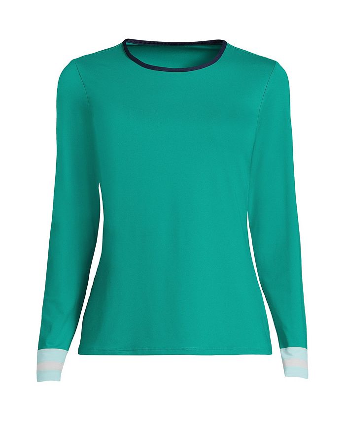 Lands' End Women's Petite Crew Neck Long Sleeve Rash Guard UPF 50 Sun