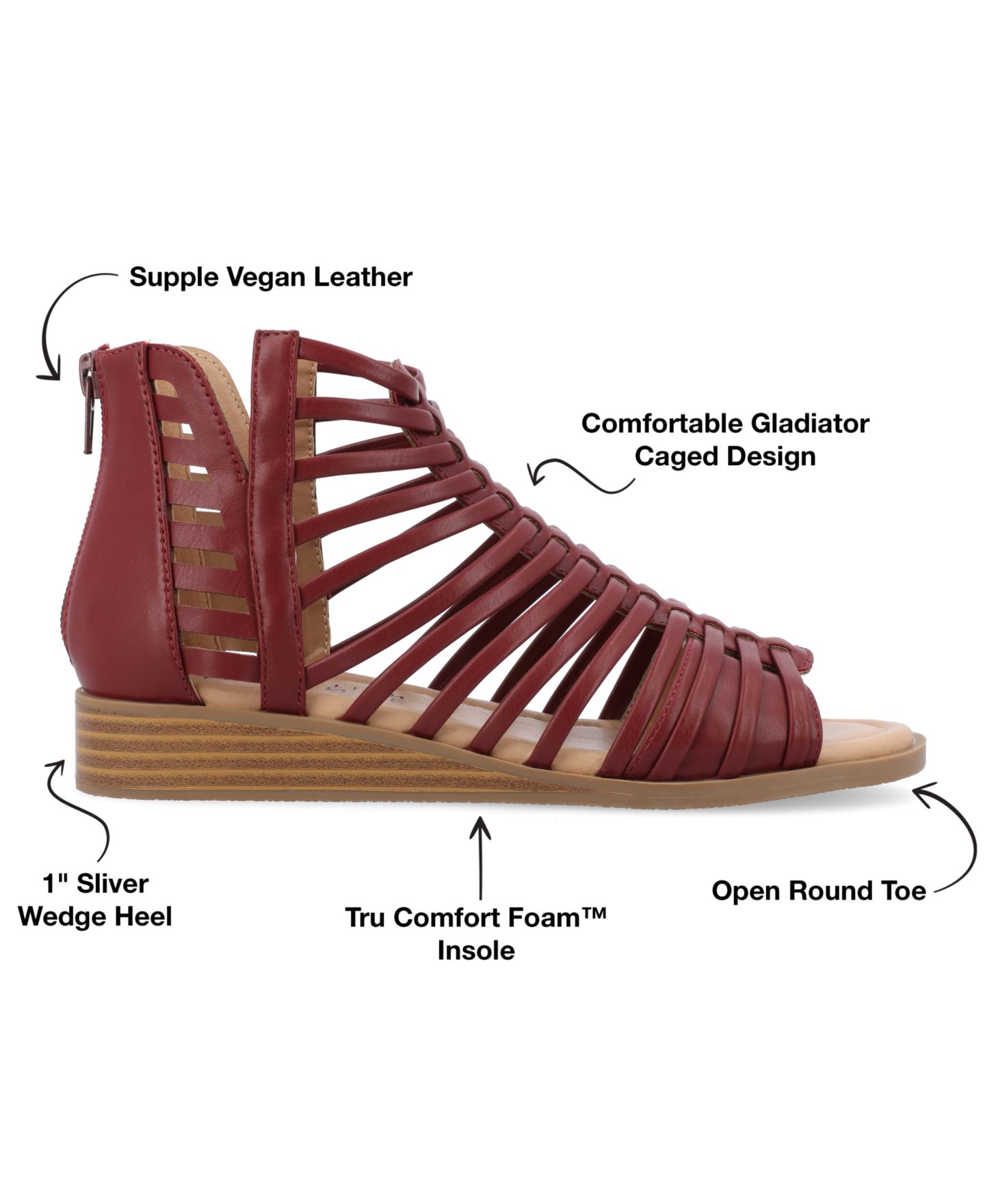 Женские сандалии Journee Collection Delilah Gladiator Sliver Wedge, цвет: Винный — фото 6