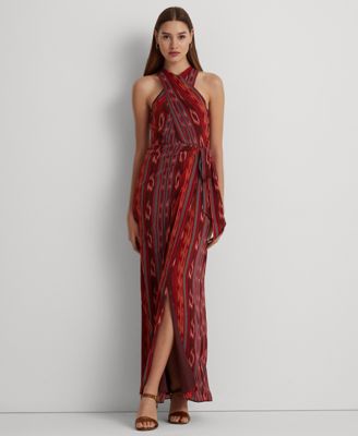 Lauren Ralph Lauren - Women's Geo-Striped Georgette Halter Gown