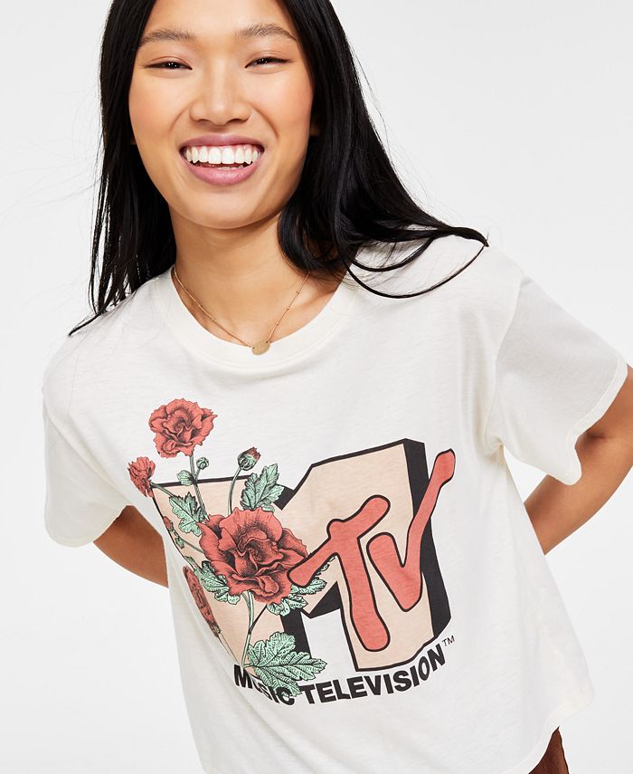 Love Tribe Juniors' MTV Floral Short-Sleeve Cropped T-Shirt - Macy's