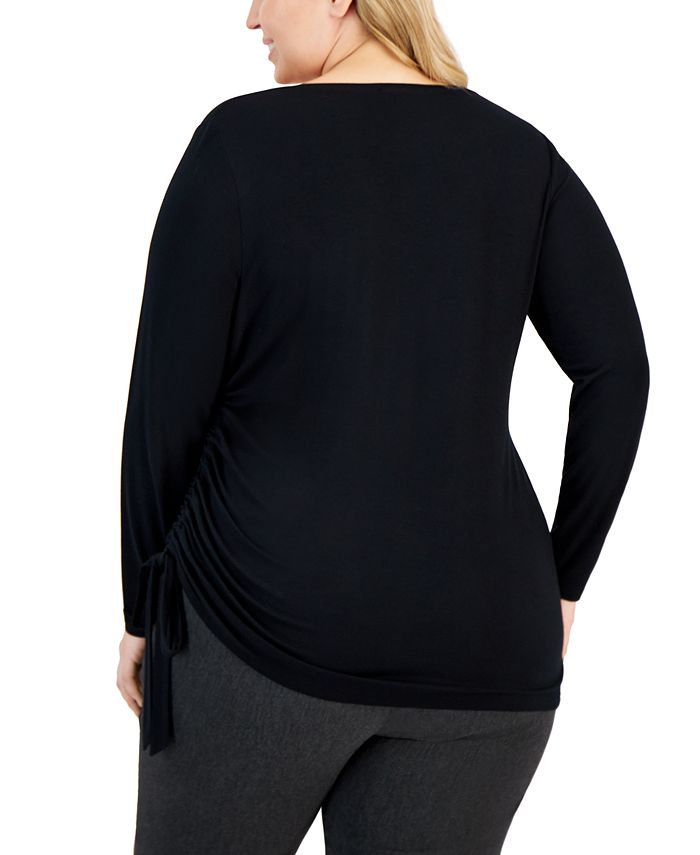 I.N.C. International Concepts Plus Size Side-Ruched Long-Sleeve Tunic ...