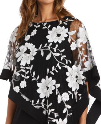 Petite Floral-Embroidered Poncho Dress