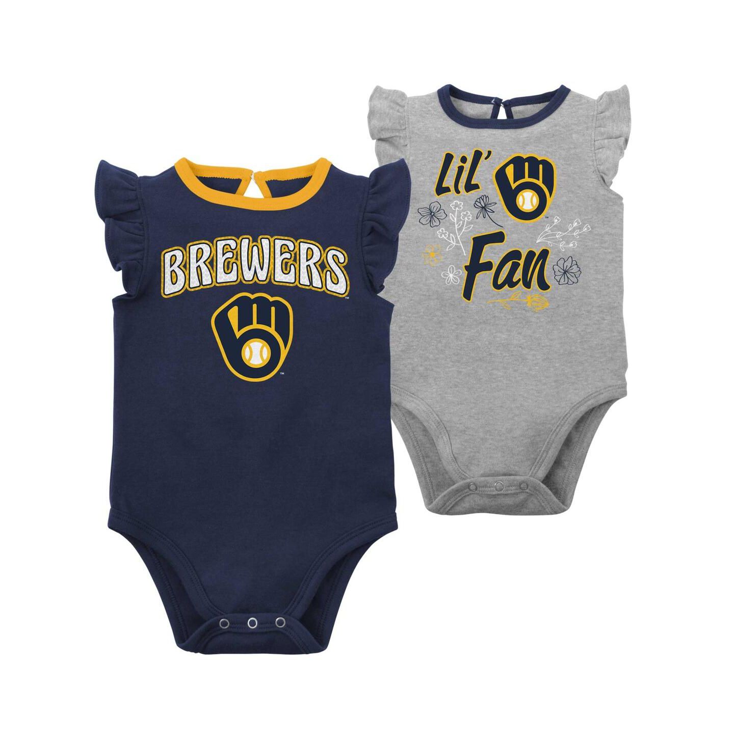 Комплекты Outerstuff Navy, Heather Gray Milwaukee Brewers Little Fan Two-Pack Bodysuit Set для малышей — фото 1