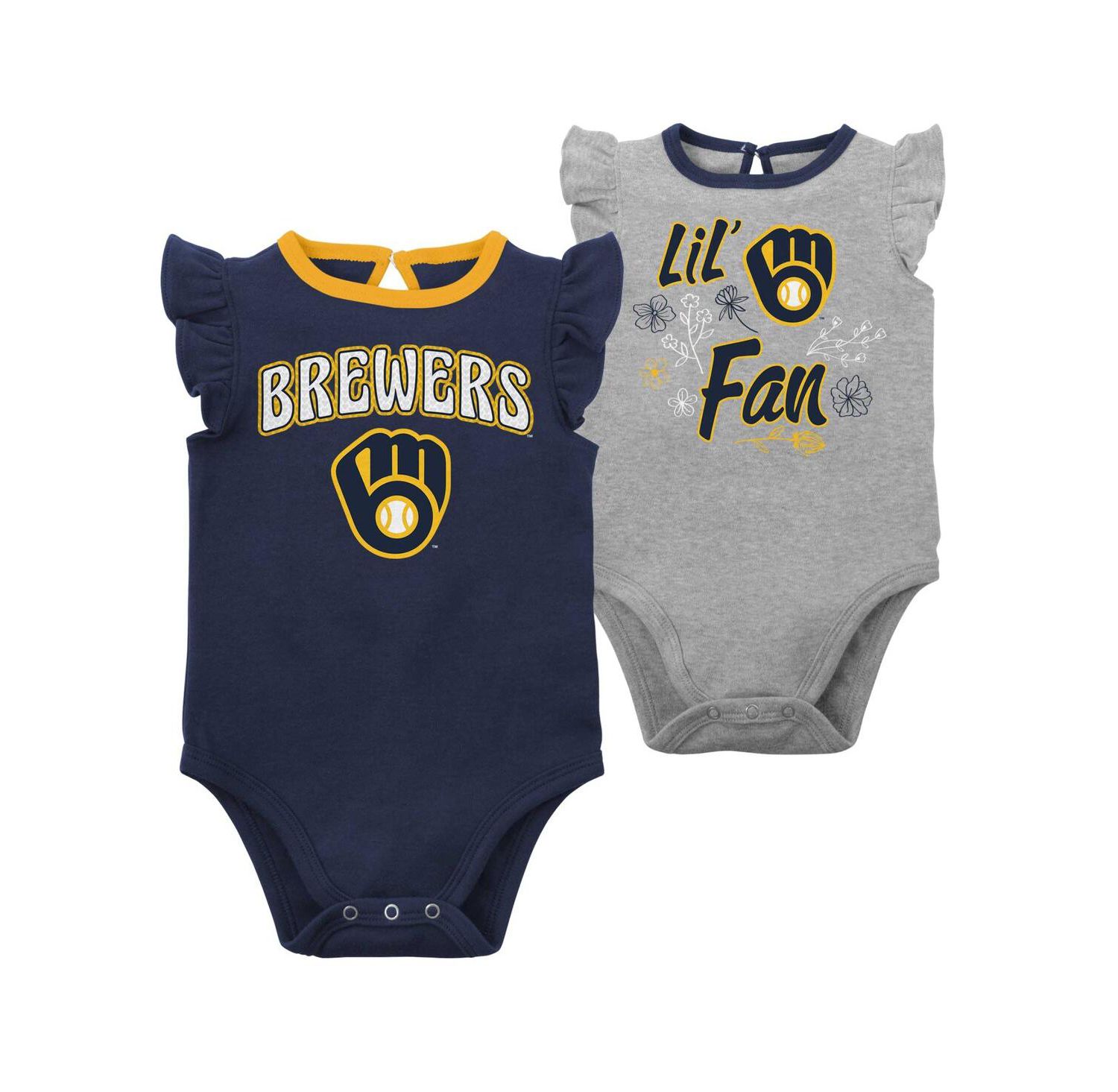 Newborn and Infant Boys and Girls Navy, Heather Gray Milwaukee Brewers Little Fan Two-Pack Bodysuit Set