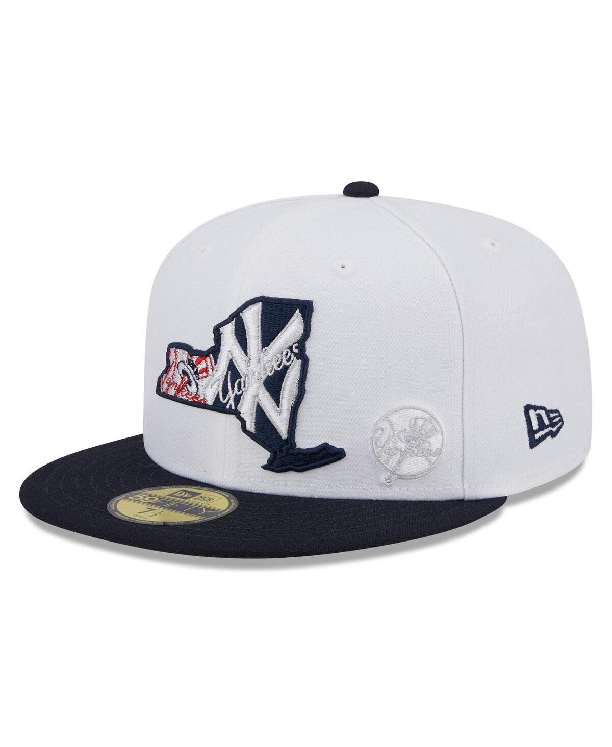 New Era Men's  White And Navy New York Yankees State 59fifty Fitted Hat In White,navy