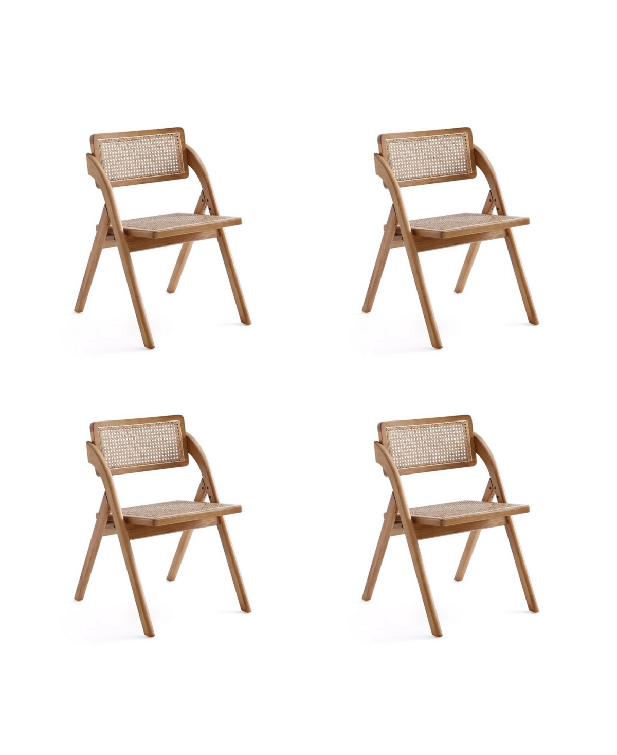 Manhattan Comfort Lambinet 4-piece Ash Wood And Natural Cane Folding Dining Chair In Nature
