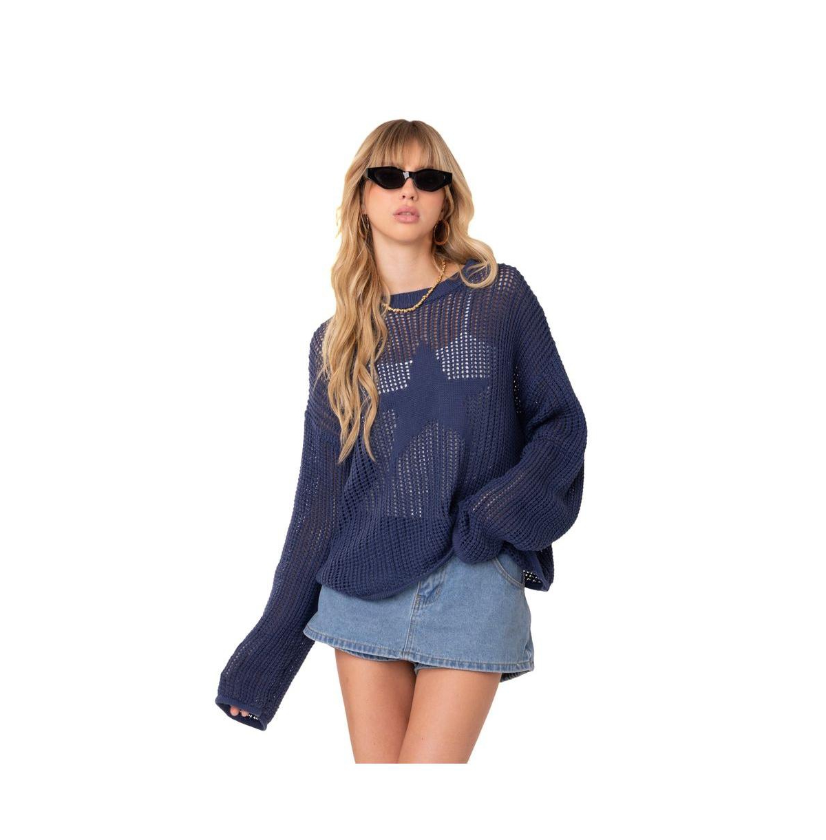 Women's Oversized Sheer Sweater With Star
