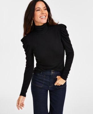 I.N.C. International Concepts Women's Puff-Sleeve Turtleneck Top, Created  for Macy's - Macy's