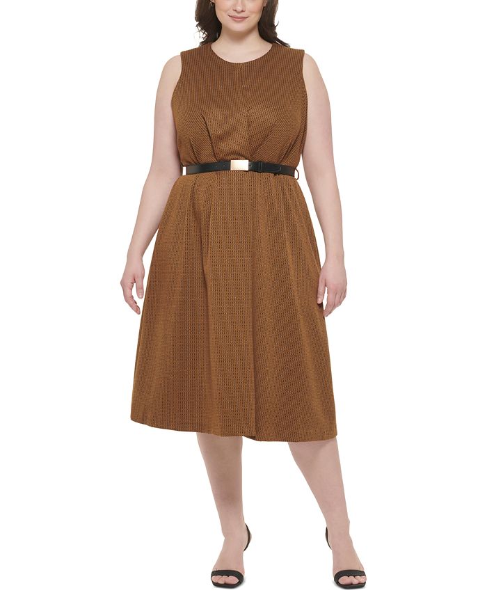 Calvin klein belted a line hot sale midi dress