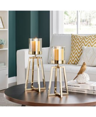 Maeve Tinted Glass Warm Pedestal Hurricane 2-Piece Candle Holders Set