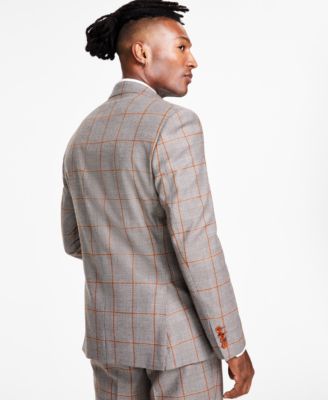 Tayion Collection Men's Classic-Fit Brown & Gray Plaid Suit Separates Jacket