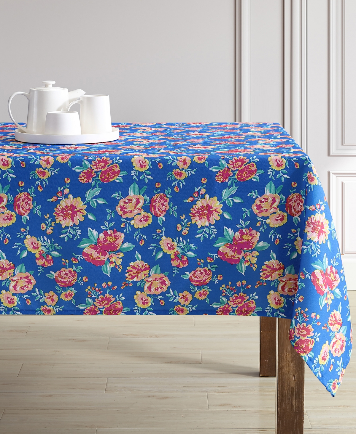 Laura Ashley Easy Care Pattern Tablecloth, 60" X 102" In Aviva Floral