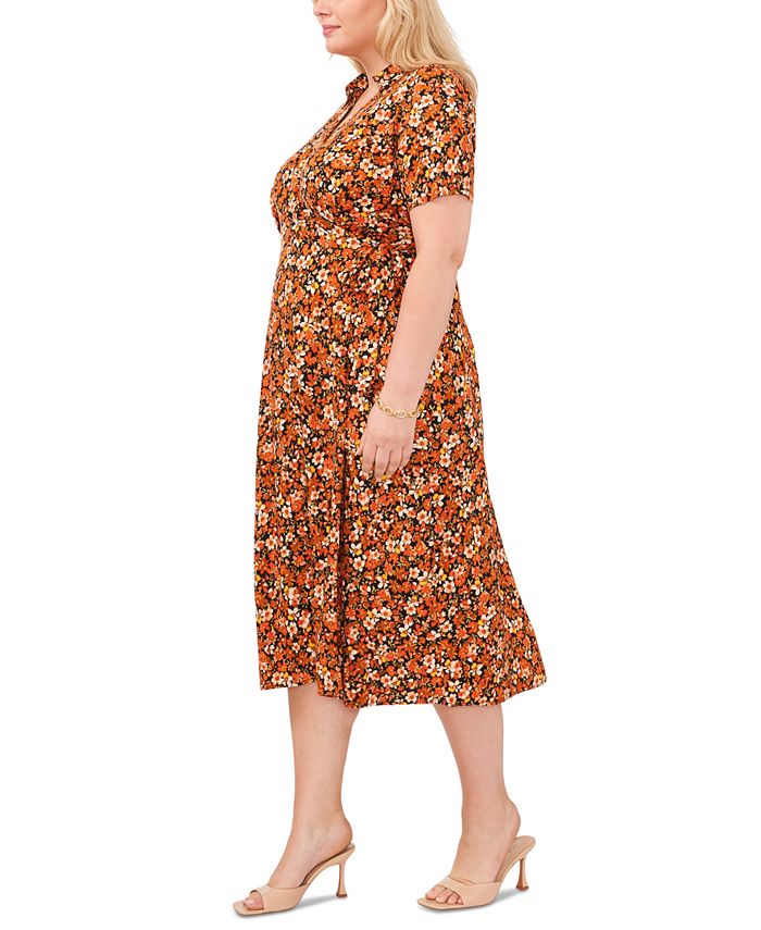 MSK Plus Size Printed Collared Short-Sleeve Midi Dress - Macy's