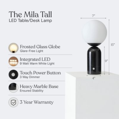 Mila Tall 15" Dimmable LED Table Lamp with Marble Base