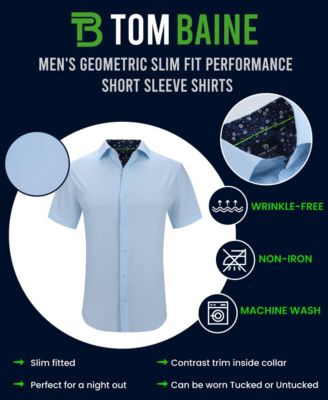 Men's Slim Fit Short Sleeve Performance Stretch Button Down Dress Shirt